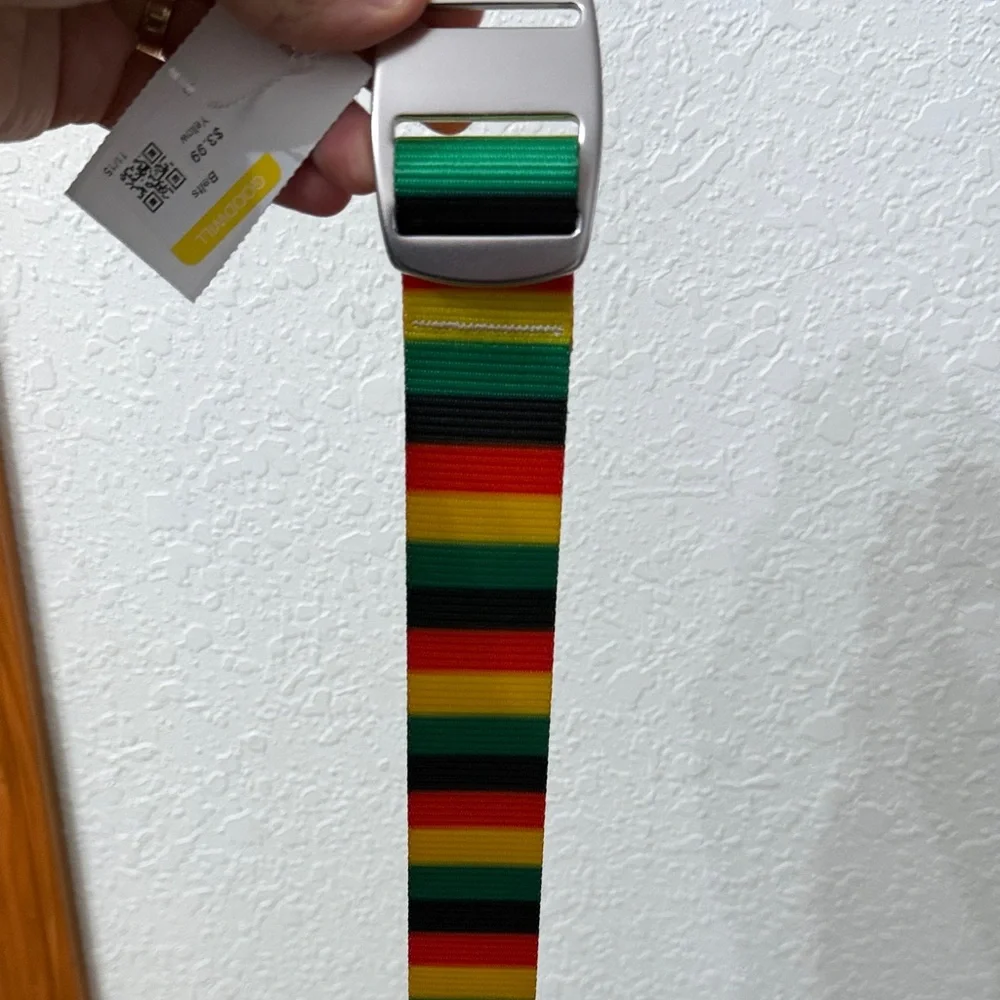 Croakies Rasta Vibrant Striped Belt with Silver Buckle